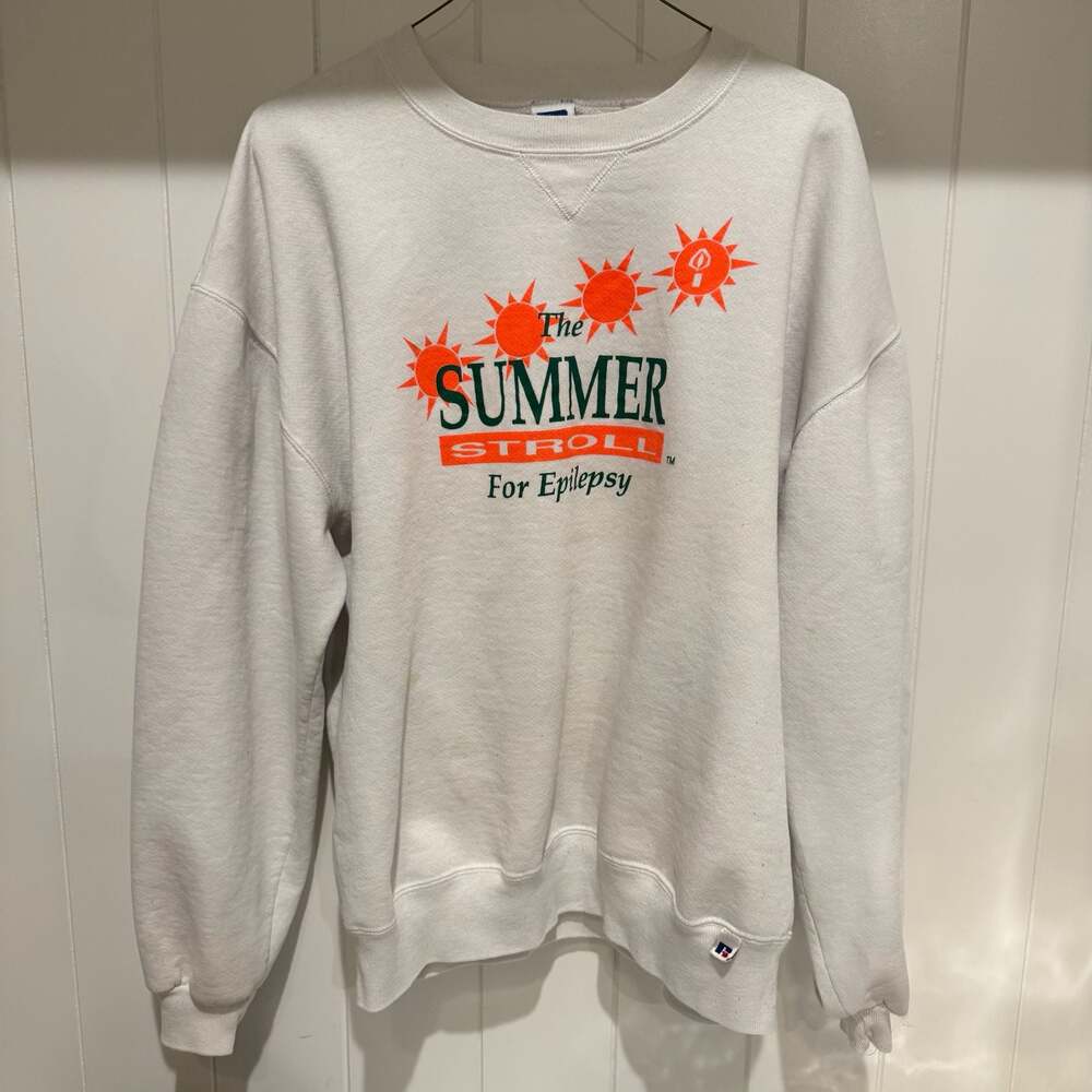 Vintage Russell Athletic The Summer Stroll For Epilepsy White Crewneck Sweatshir